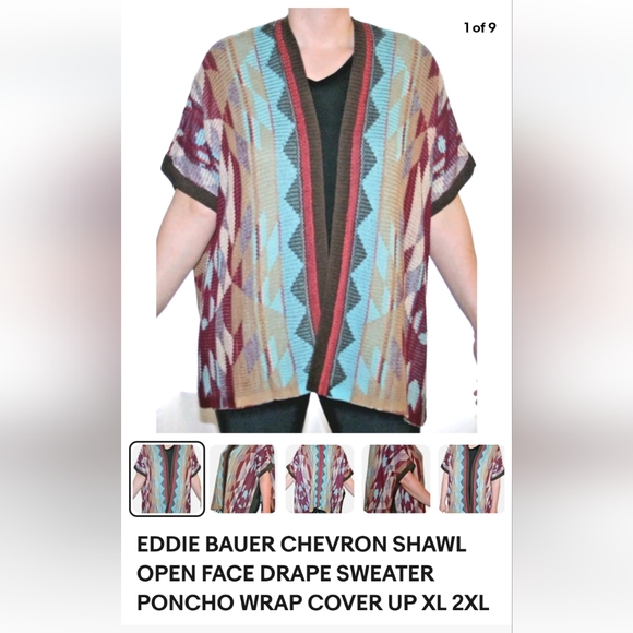 Eddie Bauer knit Pancho Chevron brown one size S M L cardigan - Picture 2 of 11